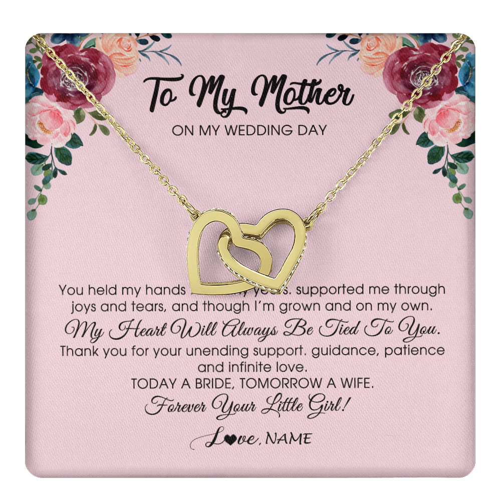 Interlocking Hearts Necklace 18K Yellow Gold Finish | 1 | Personalized To My Mother Necklace from Daughter On Wedding Day for Mom Bride's Mother Customized Gift Box Message Card | teecentury