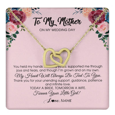 Interlocking Hearts Necklace 18K Yellow Gold Finish | 1 | Personalized To My Mother Necklace from Daughter On Wedding Day for Mom Bride's Mother Customized Gift Box Message Card | teecentury