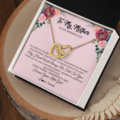 Interlocking Hearts Necklace 18K Yellow Gold Finish | Personalized To My Mother Necklace from Daughter On Wedding Day for Mom Bride's Mother Customized Gift Box Message Card | teecentury