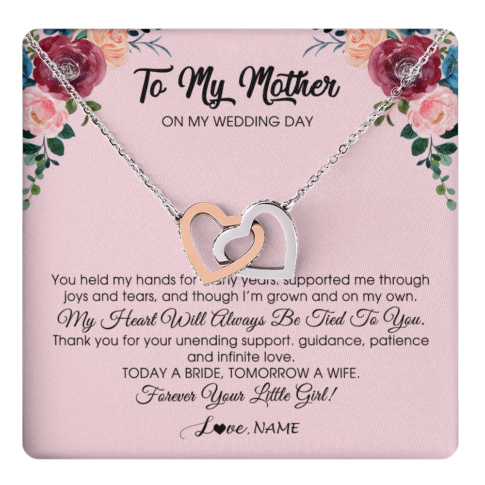 Interlocking Hearts Necklace Stainless Steel & Rose Gold Finish | 1 | Personalized To My Mother Necklace from Daughter On Wedding Day for Mom Bride's Mother Customized Gift Box Message Card | teecentury