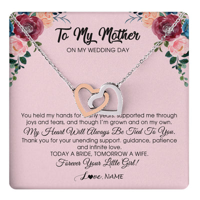 Interlocking Hearts Necklace Stainless Steel & Rose Gold Finish | 1 | Personalized To My Mother Necklace from Daughter On Wedding Day for Mom Bride's Mother Customized Gift Box Message Card | teecentury