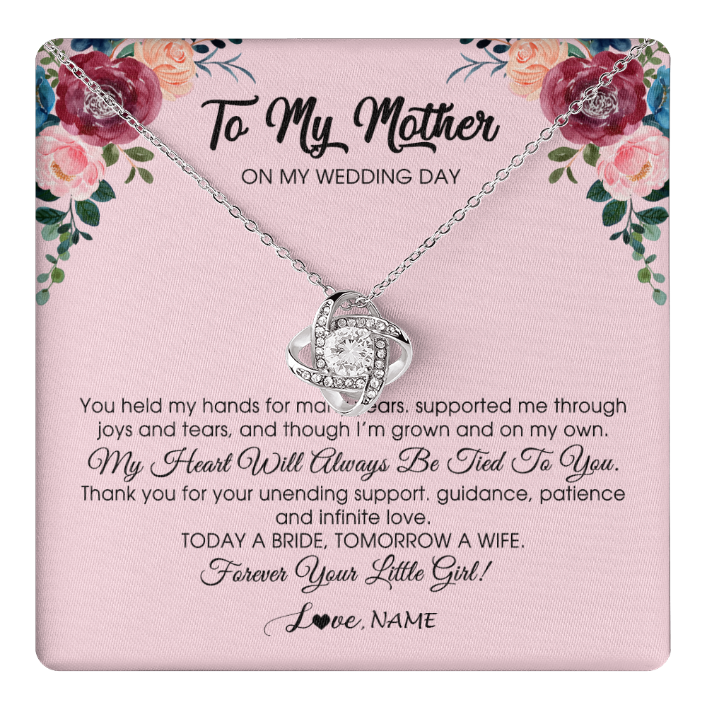 Love Knot Necklace 14K White Gold Finish | 1 | Personalized To My Mother Necklace from Daughter On Wedding Day for Mom Bride's Mother Customized Gift Box Message Card | teecentury