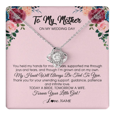 Love Knot Necklace 14K White Gold Finish | 1 | Personalized To My Mother Necklace from Daughter On Wedding Day for Mom Bride's Mother Customized Gift Box Message Card | teecentury