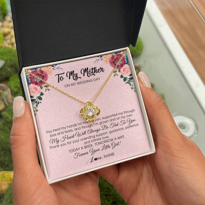 Love Knot Necklace 18K Yellow Gold Finish | Personalized To My Mother Necklace from Daughter On Wedding Day for Mom Bride's Mother Customized Gift Box Message Card | teecentury
