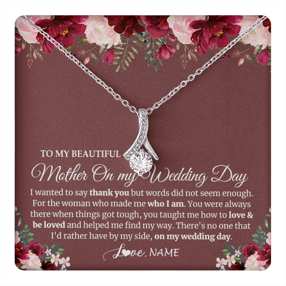 Alluring Beauty Necklace 14K White Gold Finish | 1 | Personalized To My Mother On My Wedding Day Necklace From Daughter Bride To Mom I Wanted To Say Thank You Mother Jewelry Customized Gift Box Message Card | teecentury