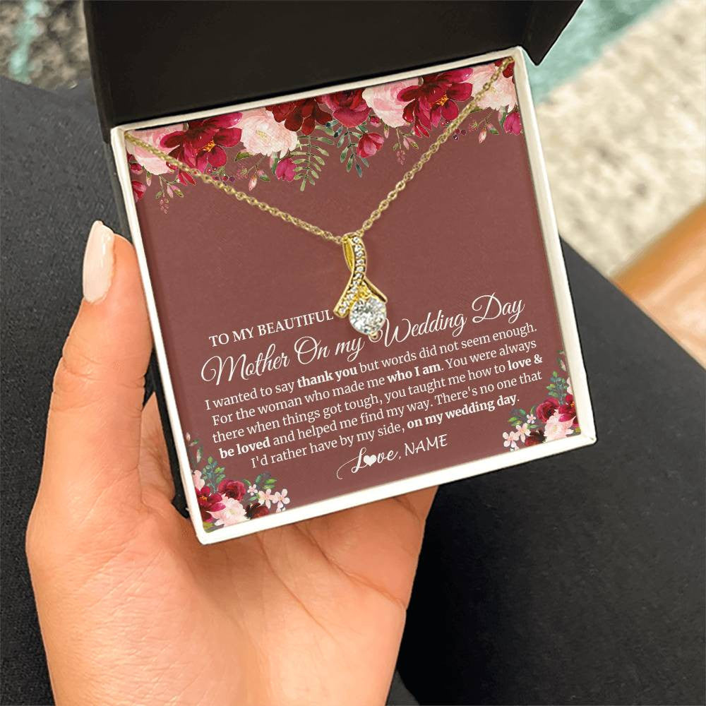 Alluring Beauty Necklace 18K Yellow Gold Finish | 2 | Personalized To My Mother On My Wedding Day Necklace From Daughter Bride To Mom I Wanted To Say Thank You Mother Jewelry Customized Gift Box Message Card | teecentury