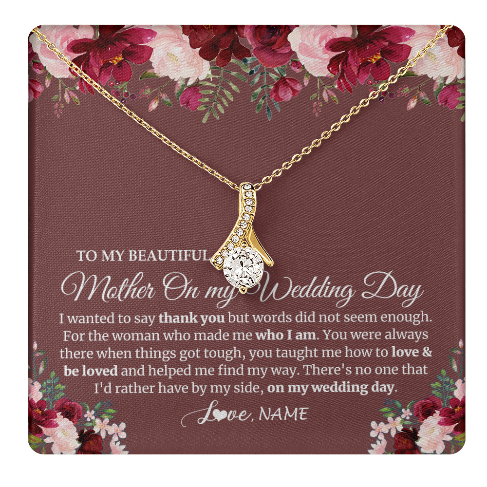 Alluring Beauty Necklace 18K Yellow Gold Finish | 1 | Personalized To My Mother On My Wedding Day Necklace From Daughter Bride To Mom I Wanted To Say Thank You Mother Jewelry Customized Gift Box Message Card | teecentury