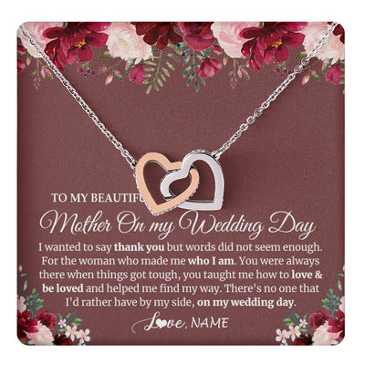Interlocking Hearts Necklace Stainless Steel & Rose Gold Finish | 1 | Personalized To My Mother On My Wedding Day Necklace From Daughter Bride To Mom I Wanted To Say Thank You Mother Jewelry Customized Gift Box Message Card | teecentury