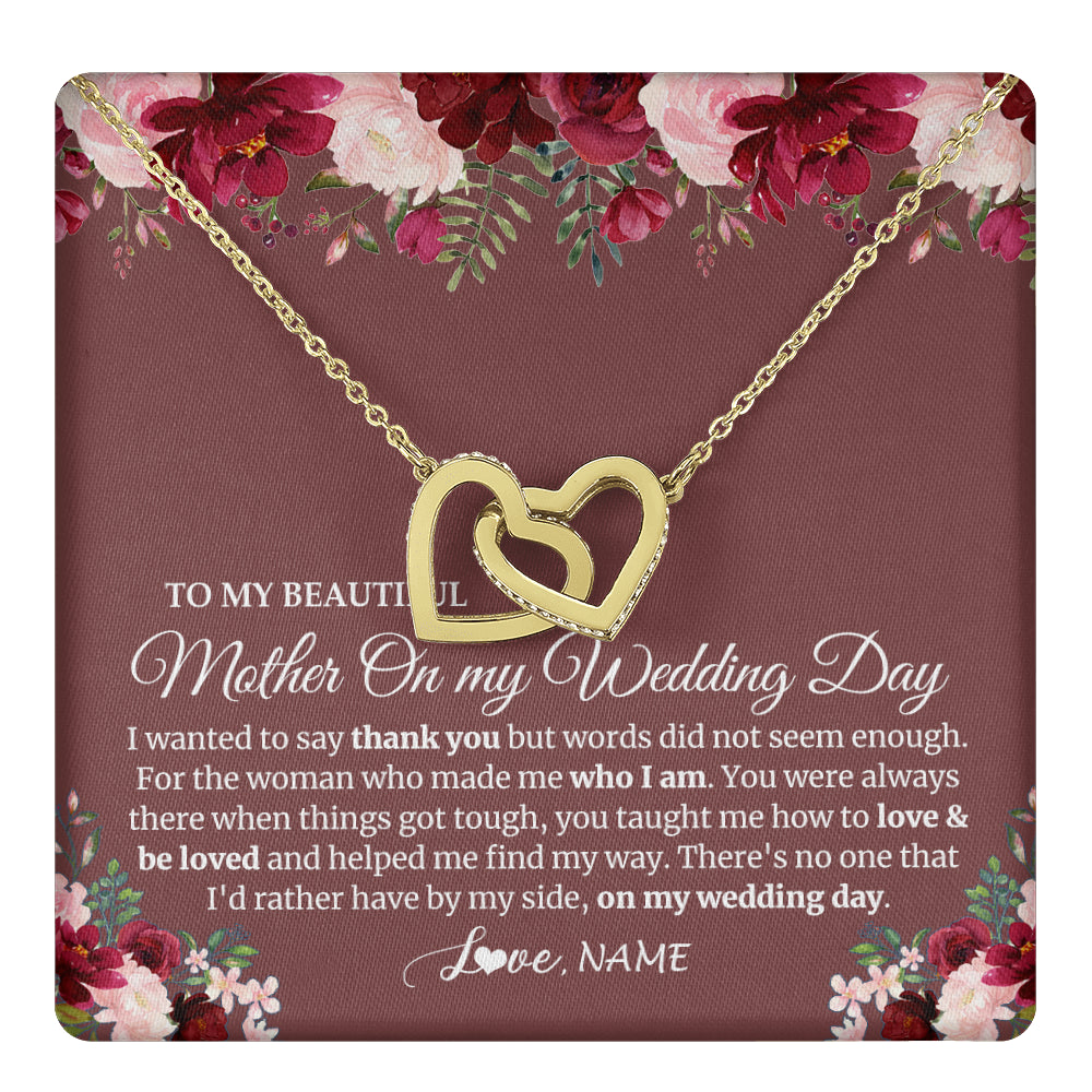 Interlocking Hearts Necklace 18K Yellow Gold Finish | 1 | Personalized To My Mother On My Wedding Day Necklace From Daughter Bride To Mom I Wanted To Say Thank You Mother Jewelry Customized Gift Box Message Card | teecentury