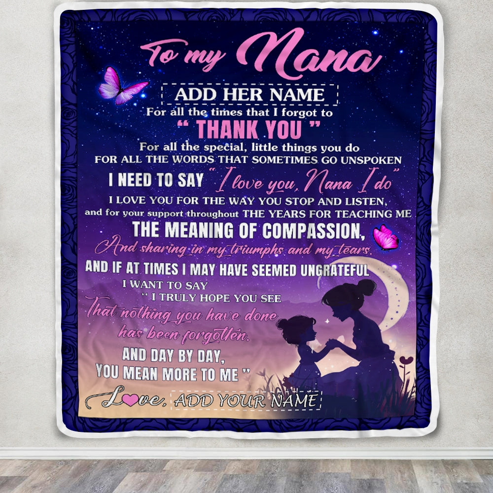 Personalized To My Nana Blanket From Grandkids Granddaughter Night Sky Thank You Love You Nana Birthday Gifts Mothers Day Christmas Customized Fleece Blanket | teecentury