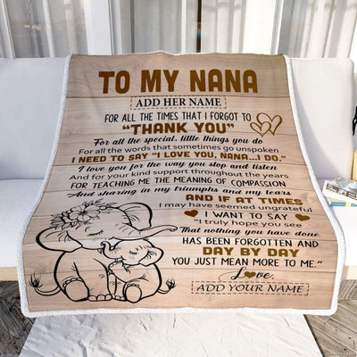 Personalized To My Nana Gift Blanket From Granddaughter Grandson Elephant Thank You Best Nana Birthday Gifts Mothers Day Christmas Custom Name Fleece Blanket | teecentury