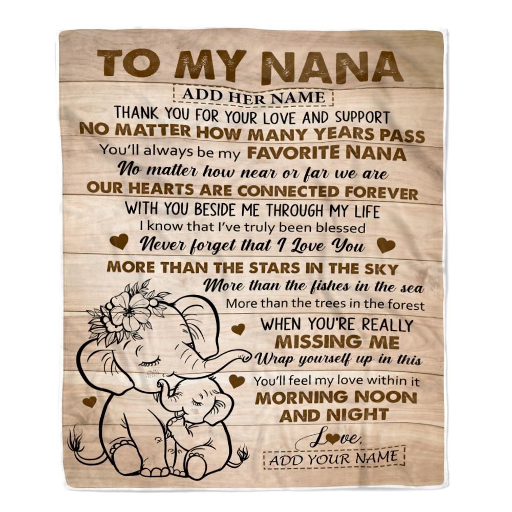 Personalized To My Nana Gifts Blanket From Granddaughter Grandson Elephant My Favorite Nana Birthday Gifts Mothers Day Christmas Custom Name Fleece Blanket | teecentury