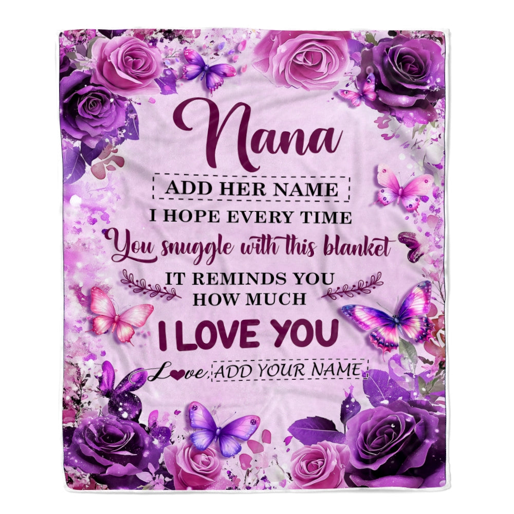 Personalized To My Nana Gifts Blanket From Granddaughter Grandson Purple Floral Birthday Gifts For Nana Mothers Day Christmas Custom Fleece Throw Blanket | teecentury