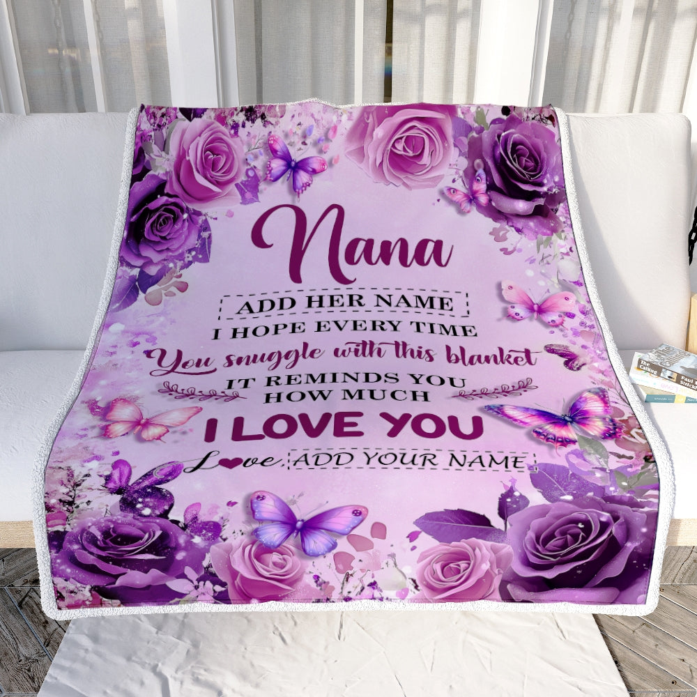Personalized To My Nana Gifts Blanket From Granddaughter Grandson Purple Floral Birthday Gifts For Nana Mothers Day Christmas Custom Fleece Throw Blanket | teecentury