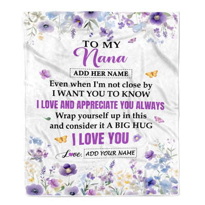 Personalized To My Nana Gifts From Granddaughter Grandson Blanket I Love You Purple Floral Birthday Gift Idea For Nana Gifts Christmas Custom Fleece Blanket | teecentury
