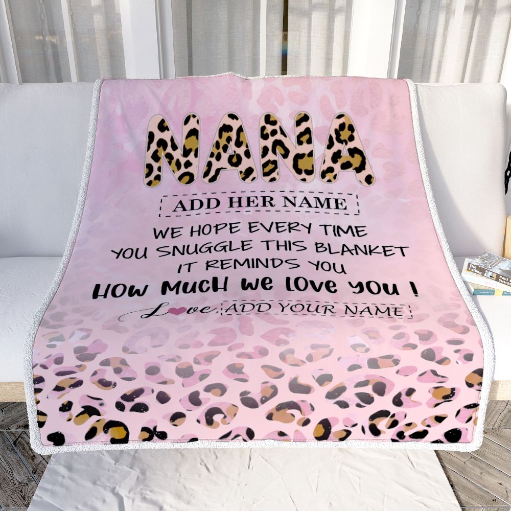 Personalized To My Nana Gifts From Granddaughter Grandson Blanket Pink Leopard Happy Birthday Gifts For Nana Mothers Day Christmas Customized Fleece Blanket | teecentury