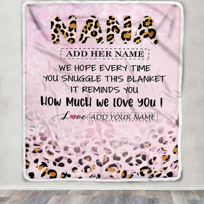 Personalized To My Nana Gifts From Granddaughter Grandson Blanket Pink Leopard Happy Birthday Gifts For Nana Mothers Day Christmas Customized Fleece Blanket | teecentury