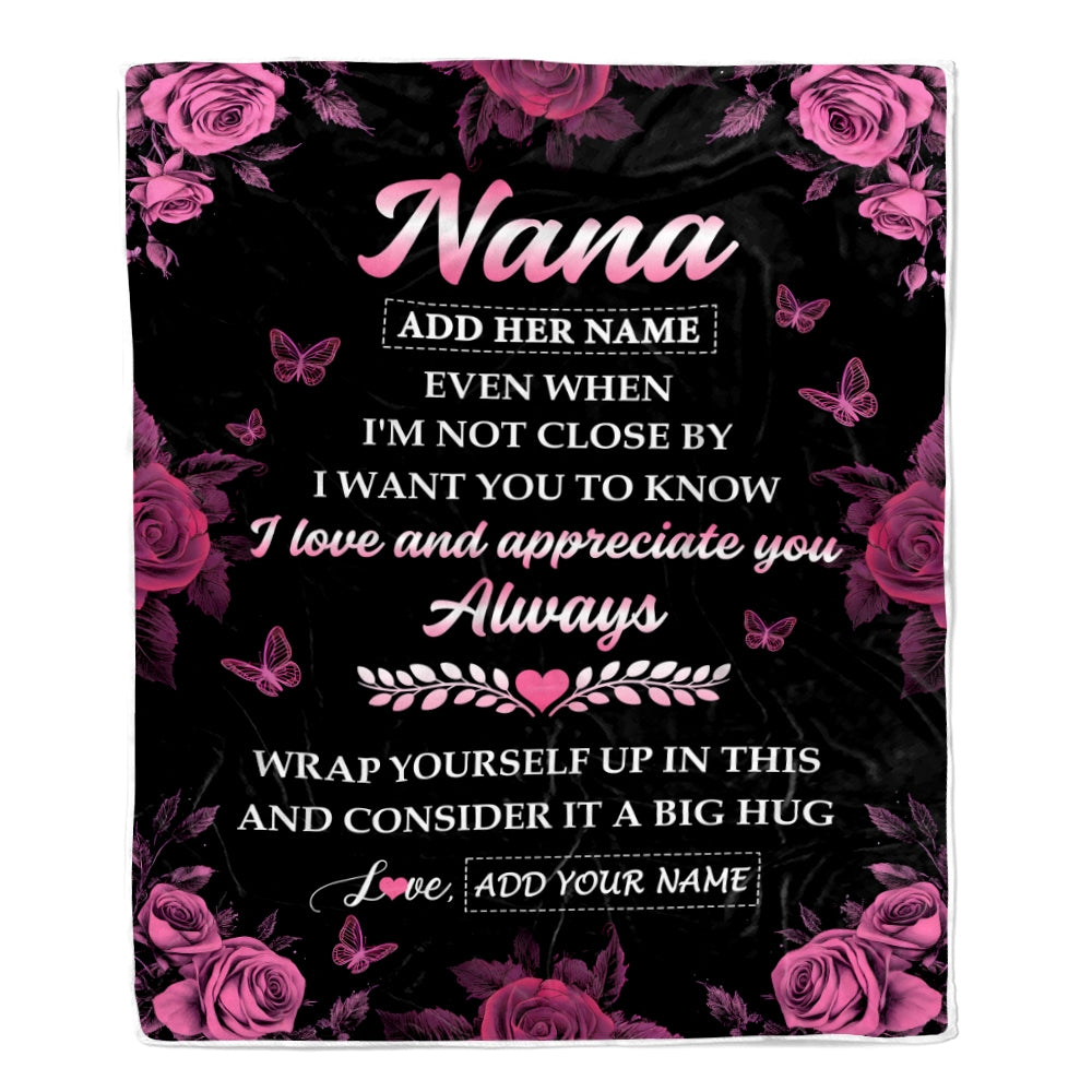 Personalized To My Nana Gifts From Granddaughter Grandson Blanket Rose Floral It A Big Hug Birthday Gift Idea For Nana Gifts Christmas Custom Fleece Blanket | teecentury