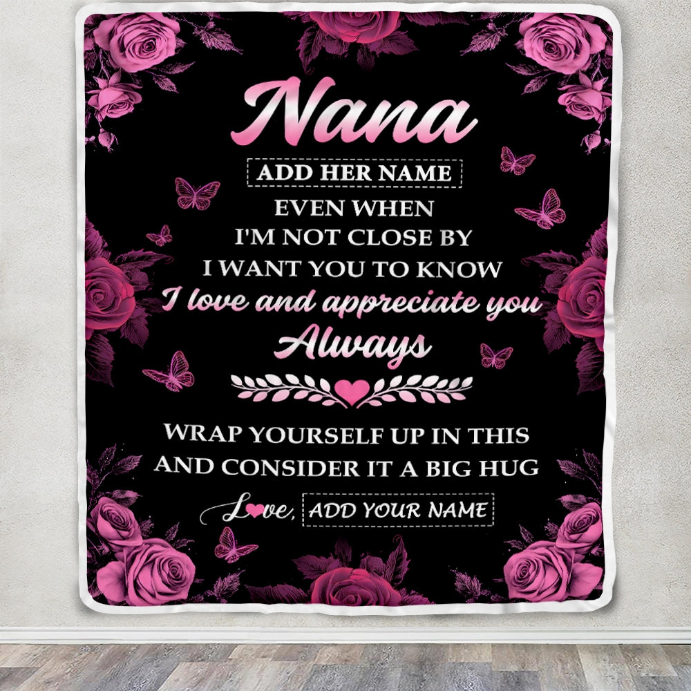 Personalized To My Nana Gifts From Granddaughter Grandson Blanket Rose Floral It A Big Hug Birthday Gift Idea For Nana Gifts Christmas Custom Fleece Blanket | teecentury