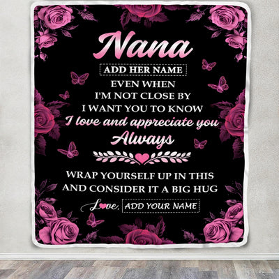 Personalized To My Nana Gifts From Granddaughter Grandson Blanket Rose Floral It A Big Hug Birthday Gift Idea For Nana Gifts Christmas Custom Fleece Blanket | teecentury