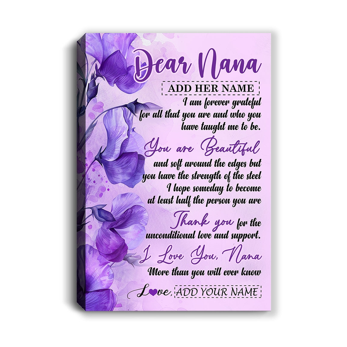 Personalized To My Nana Gifts From Granddaughter Grandson Canvas Flower You Are Beautiful Gifts For Nana Mothers Day Birthday Christmas Custom Print Framed Canvas | teecentury