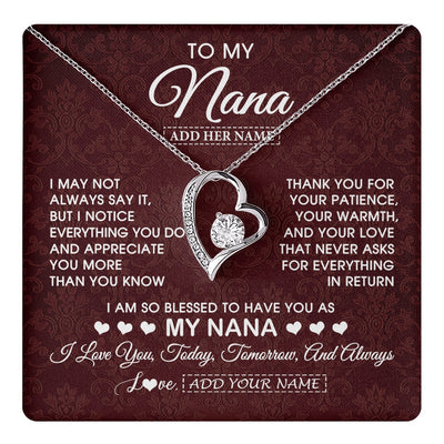 Forever Love Necklace 14K White Gold Finish | 1 | Personalized To My Nana Gifts From Granddaughter Necklace Meaningful Jewelry Pendant Gifts For Nana Mothers Day Birthday Christmas Custom Gift Box Message Card | https://teecentury.