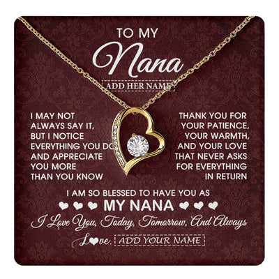 Forever Love Necklace 18K Yellow Gold Finish | 1 | Personalized To My Nana Gifts From Granddaughter Necklace Meaningful Jewelry Pendant Gifts For Nana Mothers Day Birthday Christmas Custom Gift Box Message Card | https://teecentury.