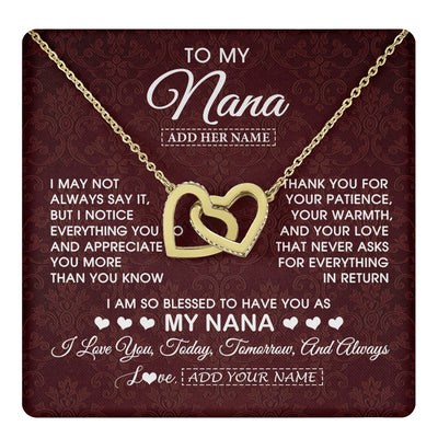Interlocking Hearts Necklace 18K Yellow Gold Finish | 1 | Personalized To My Nana Gifts From Granddaughter Necklace Meaningful Jewelry Pendant Gifts For Nana Mothers Day Birthday Christmas Custom Gift Box Message Card | https://teecentury.