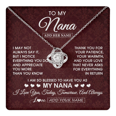 Love Knot Necklace 14K White Gold Finish | 1 | Personalized To My Nana Gifts From Granddaughter Necklace Meaningful Jewelry Pendant Gifts For Nana Mothers Day Birthday Christmas Custom Gift Box Message Card | https://teecentury.
