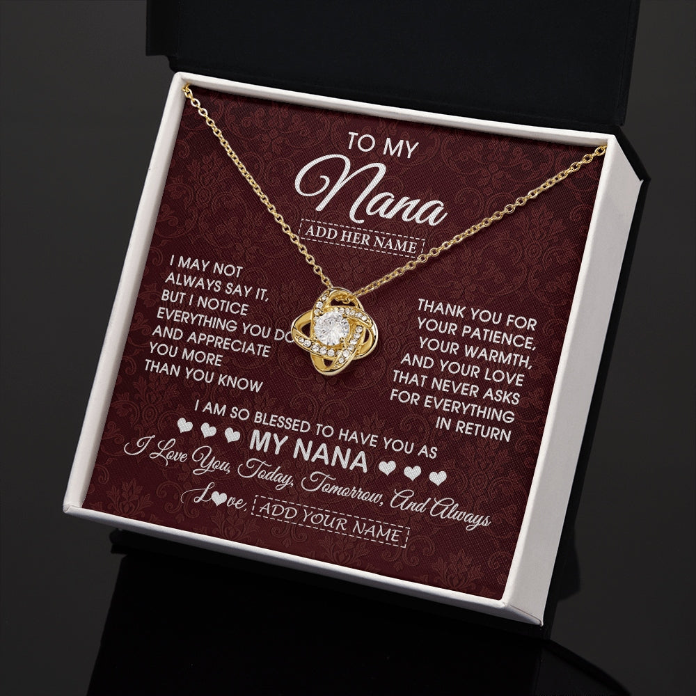 Love Knot Necklace 18K Yellow Gold Finish | 2 | Personalized To My Nana Gifts From Granddaughter Necklace Meaningful Jewelry Pendant Gifts For Nana Mothers Day Birthday Christmas Custom Gift Box Message Card | https://teecentury.