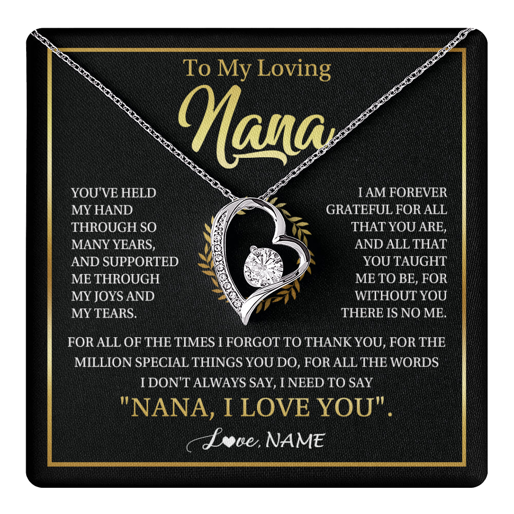 Forever Love Necklace 14K White Gold Finish | 1 | Personalized To My Nana Gifts Necklace From Granddaughter Grandson Grateful Thank You Nana Birthday Mothers Day Christmas Customized Gift Box Message Card | teecentury