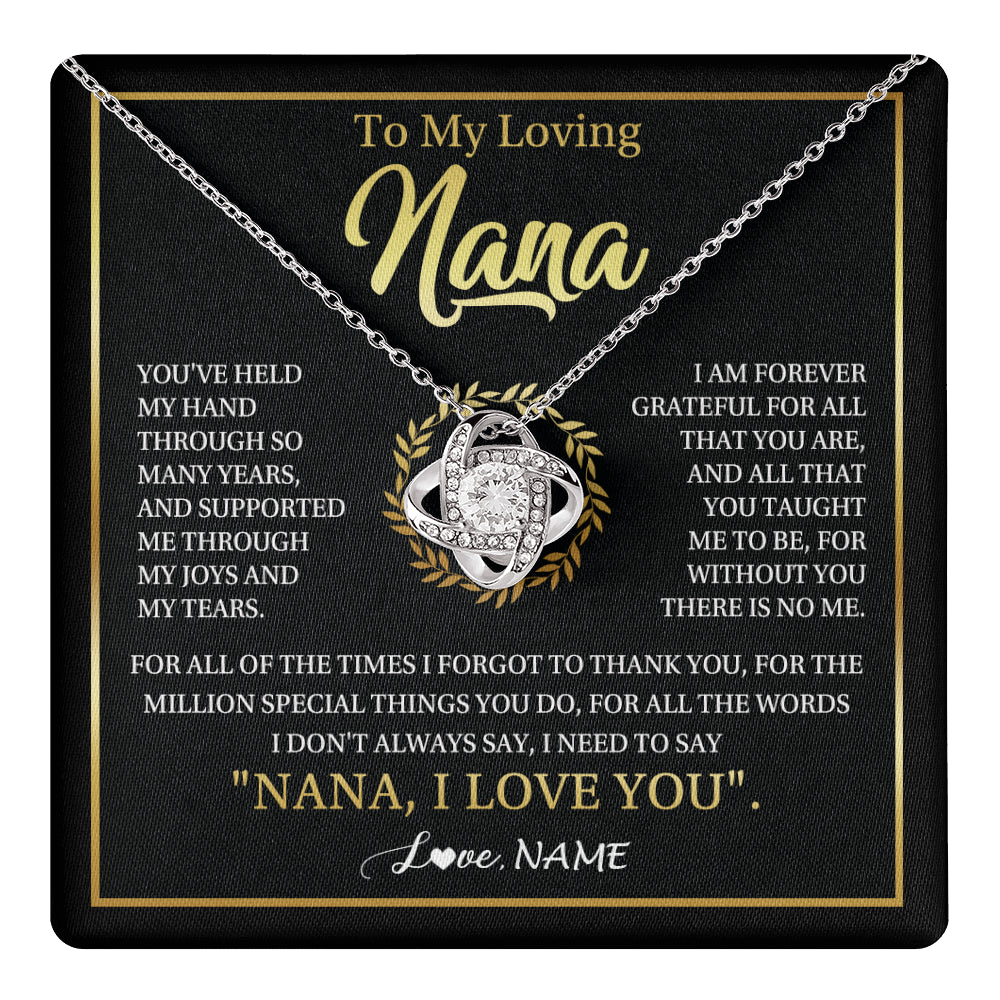 Love Knot Necklace 14K White Gold Finish | 1 | Personalized To My Nana Gifts Necklace From Granddaughter Grandson Grateful Thank You Nana Birthday Mothers Day Christmas Customized Gift Box Message Card | teecentury