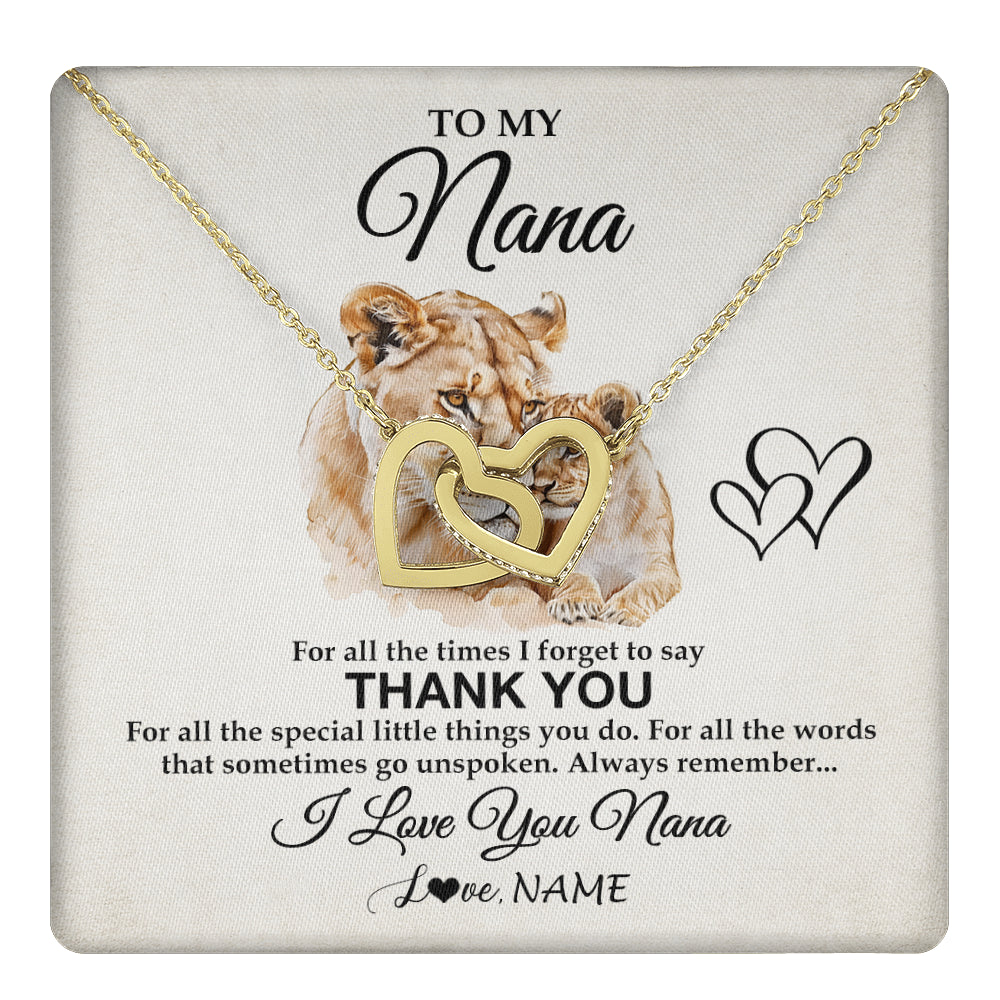 Interlocking Hearts Necklace 18K Yellow Gold Finish | 1 | Personalized To My Nana Necklace From Granddaughter Grandson Thank You Lion Nana Gift For Mothers Day Birthday Gift Christmas For Nana Gift Box Message Card | teecentury