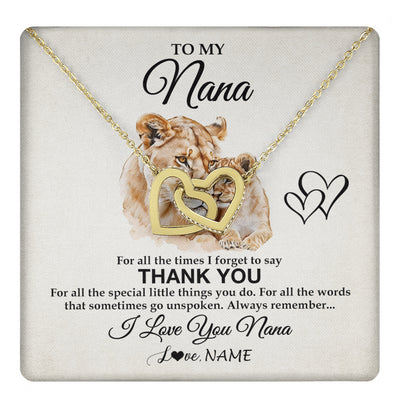 Interlocking Hearts Necklace 18K Yellow Gold Finish | 1 | Personalized To My Nana Necklace From Granddaughter Grandson Thank You Lion Nana Gift For Mothers Day Birthday Gift Christmas For Nana Gift Box Message Card | teecentury