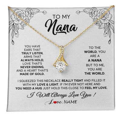 Alluring Beauty Necklace 18K Yellow Gold Finish | 1 | Personalized To My Nana Necklace From Grandkids Granddaughter Hold This Close Feel My Love Nana Birthday Mothers Day Christmas Customized Gift Box Message Card | teecentury