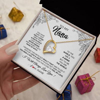 Forever Love Necklace 18K Yellow Gold Finish | 2 | Personalized To My Nana Necklace From Grandkids Granddaughter Hold This Close Feel My Love Nana Birthday Mothers Day Christmas Customized Gift Box Message Card | teecentury