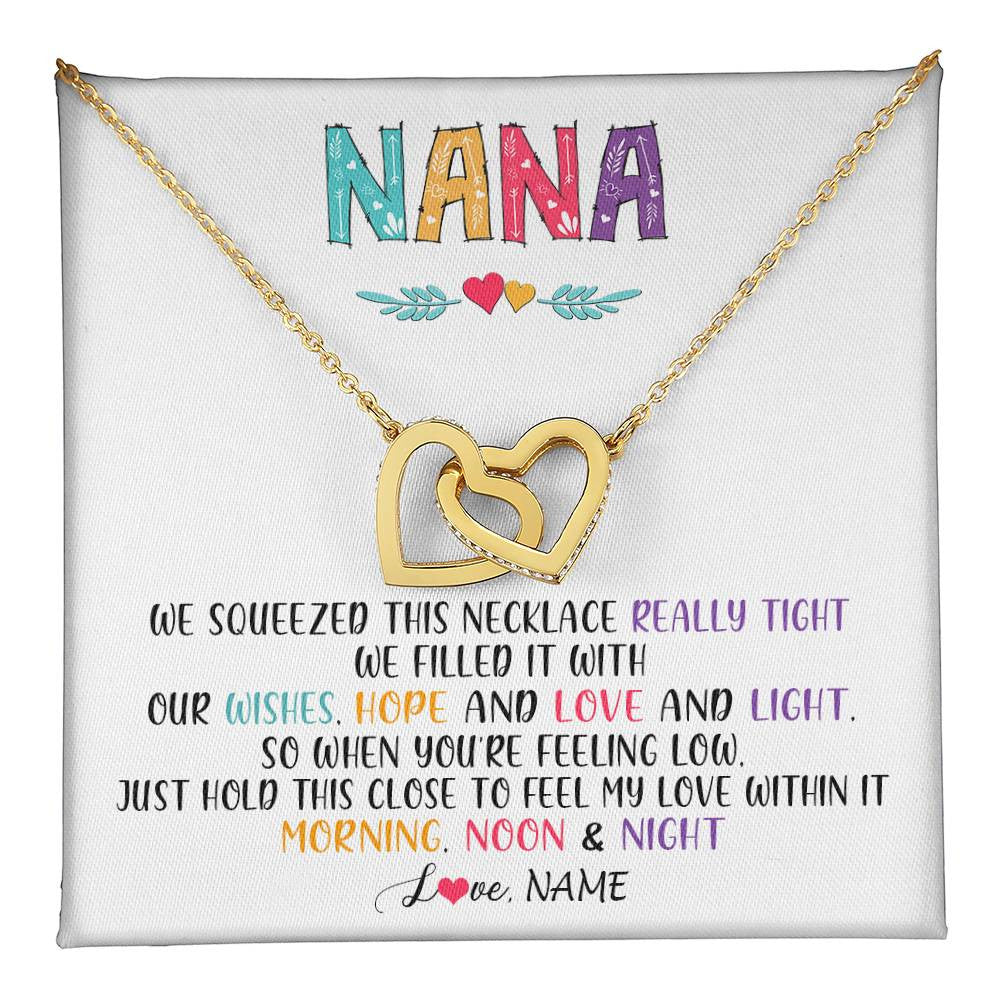 Interlocking Hearts Necklace 18K Yellow Gold Finish | 1 | Personalized To My Nana Necklace From Grandkids Granddaughter We Squeezed This Necklace Nana Birthday Mothers Day Christmas Customized Gift Box Message Card | teecentury