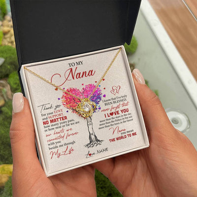 Love Knot Necklace 18K Yellow Gold Finish | 2 | Personalized To My Nana Necklace From Grandkids Never Forget That I Love You You Mean The World Nana Birthday Mothers Day Christmas Customized Gift Box Message Card | teecentury