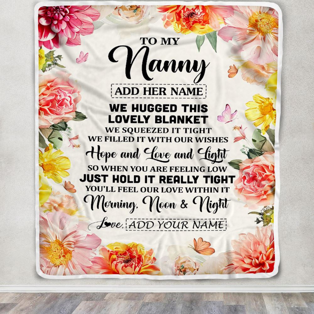 Personalized To My Nanny Blanket From Kids Floral We Hugged This Lovely Nanny Birthday Gifts Mothers Day Thanksgiving Christmas Customized Fleece Blanket | teecentury