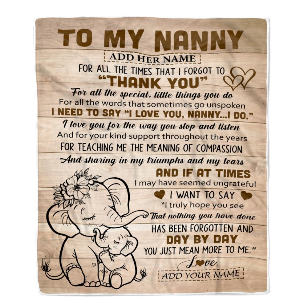 Personalized To My Nanny Gift Blanket From Kids Grandkids Elephant Thank You Best Nanny Birthday Gifts Mothers Day Christmas Custom Name Fleece Throw Blanket | teecentury