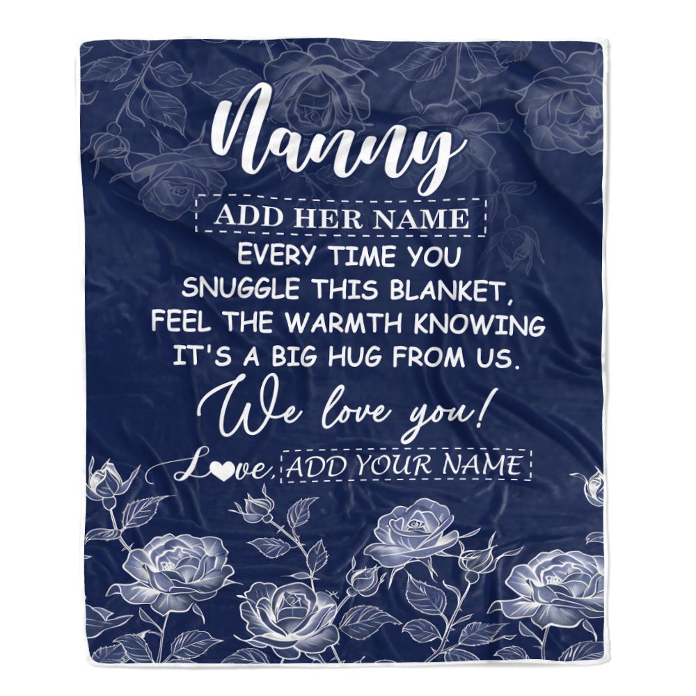 Personalized To My Nanny Gifts Blanket From Kids Blue Flower Love You Birthday Gifts For Nanny Mothers Day Birthday Thanksgiving Christmas Nanny Fleece Blanket | teecentury
