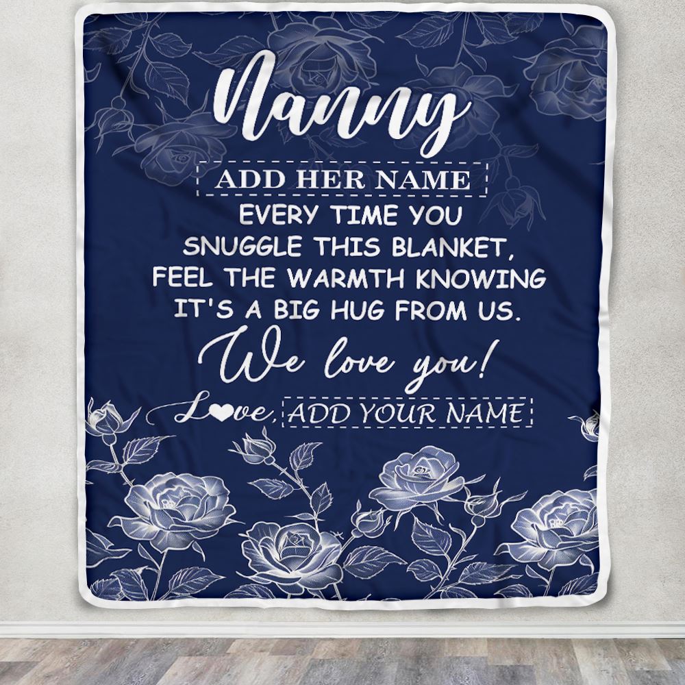 Personalized To My Nanny Gifts Blanket From Kids Blue Flower Love You Birthday Gifts For Nanny Mothers Day Birthday Thanksgiving Christmas Nanny Fleece Blanket | teecentury