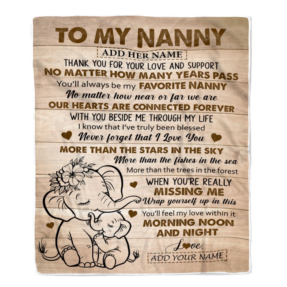 Personalized To My Nanny Gifts Blanket From Kids Grandkids Elephant My Favorite Nanny Birthday Gifts Mothers Day Christmas Custom Name Fleece Throw Blanket | teecentury