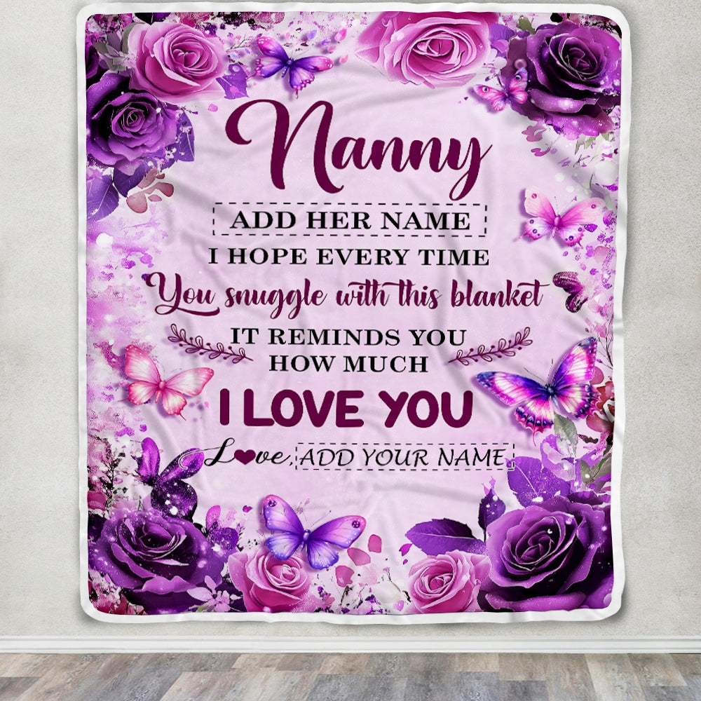 Personalized To My Nanny Gifts Blanket From Kids Purple Floral Birthday Gifts For Nanny Mothers Day Thanksgiving Birthday Christmas Custom Fleece Blanket | teecentury
