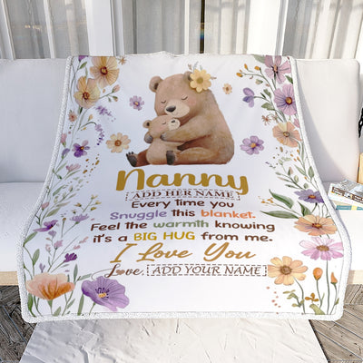 Personalized To My Nanny Gifts From Kids Blanket Bear Big Hug Birthday Present Gift Idea For Nanny Mothers Day Christmas Custom Fleece Throw Blanket Shirt & Hoodie | teecentury
