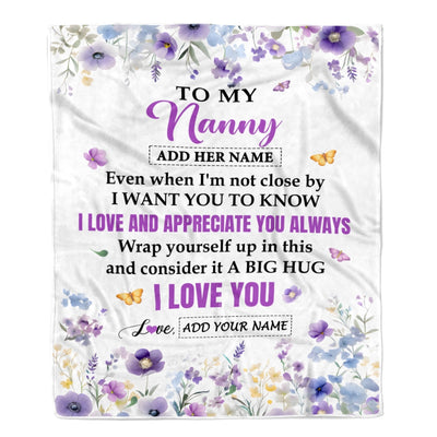 Personalized To My Nanny Gifts From Kids Blanket I Love You Purple Floral Birthday Gift Idea For Nanny Gifts Christmas Customized Fleece Throw Blanket | teecentury