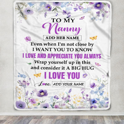 Personalized To My Nanny Gifts From Kids Blanket I Love You Purple Floral Birthday Gift Idea For Nanny Gifts Christmas Customized Fleece Throw Blanket | teecentury