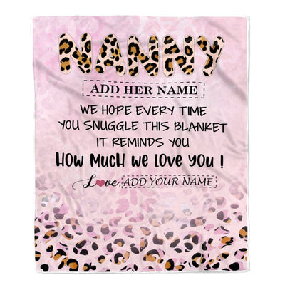 Personalized To My Nanny Gifts From Kids Blanket Pink Leopard Happy Birthday Gifts For Nanny Mothers Day Birthday Christmas Customized Fleece Throw Blanket | teecentury