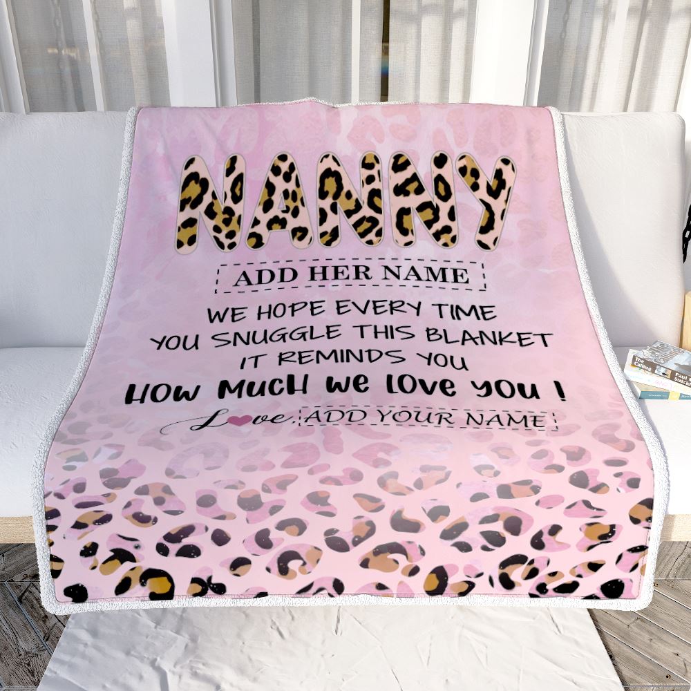 Personalized To My Nanny Gifts From Kids Blanket Pink Leopard Happy Birthday Gifts For Nanny Mothers Day Birthday Christmas Customized Fleece Throw Blanket | teecentury