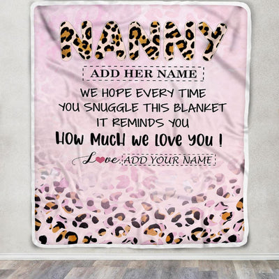 Personalized To My Nanny Gifts From Kids Blanket Pink Leopard Happy Birthday Gifts For Nanny Mothers Day Birthday Christmas Customized Fleece Throw Blanket | teecentury